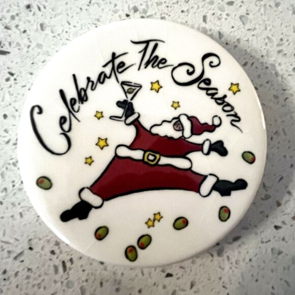Bella Casa Ganz Santa Christmas Ceramic Coasters  3.5" Dia. Rubber Feet Vintage - Picture 4 of 6